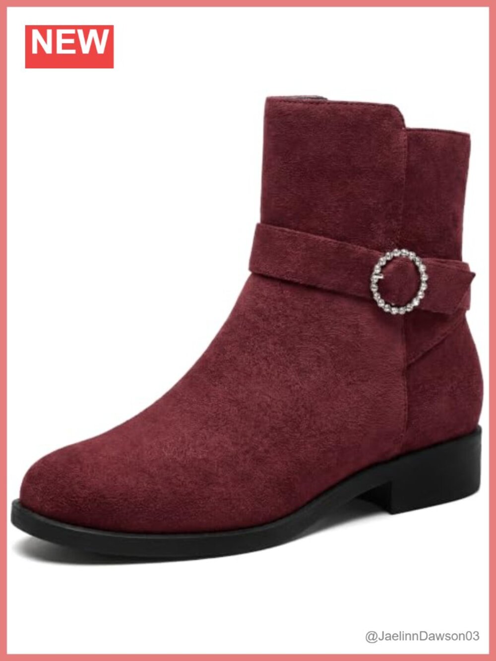 Faux Suede Ankle Boots Rhinestone Buckle Low Heel Booties